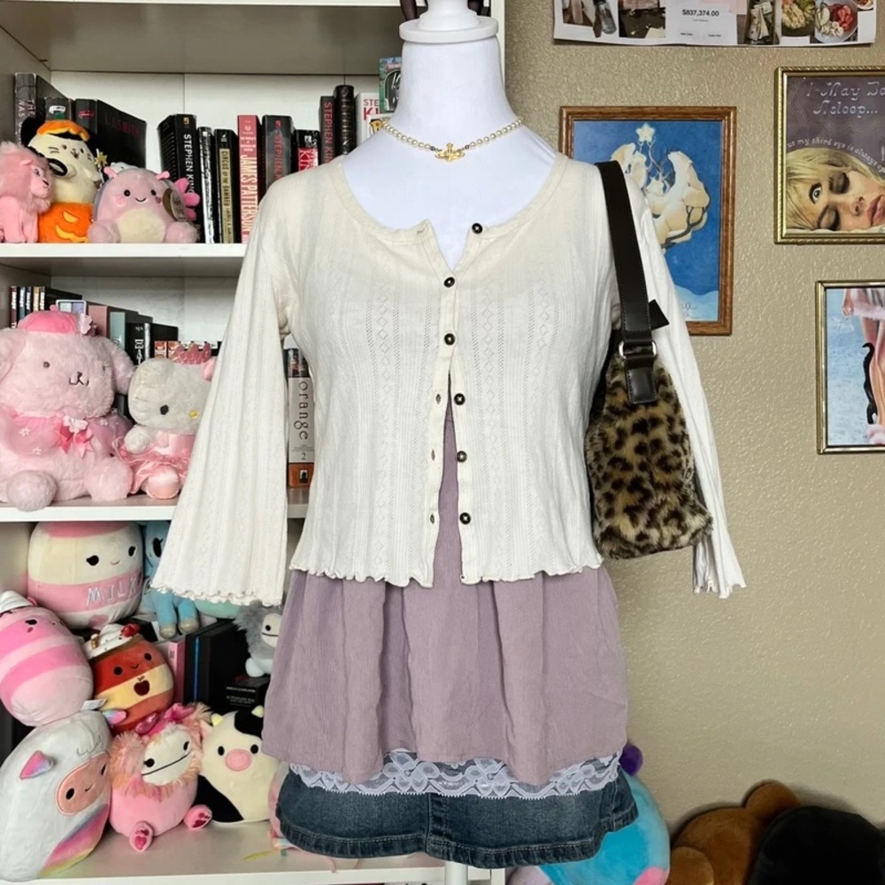 Cream Cardigan with Black Buttons